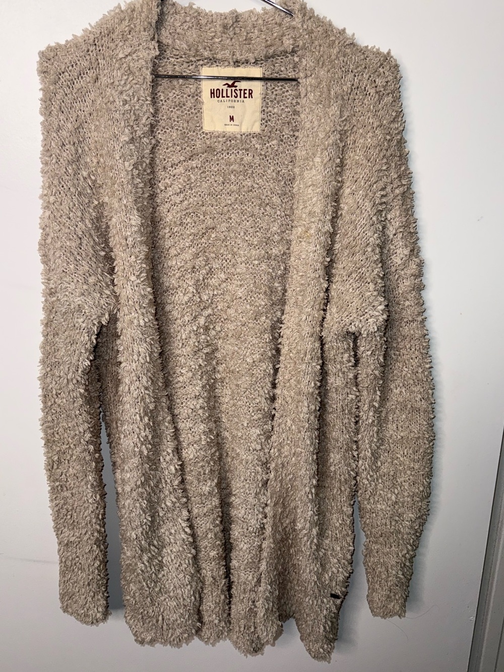 Hollister Soft Taupe Open-Front Fuzzy Teddy Cardigan Y2K Loungewear Comfy